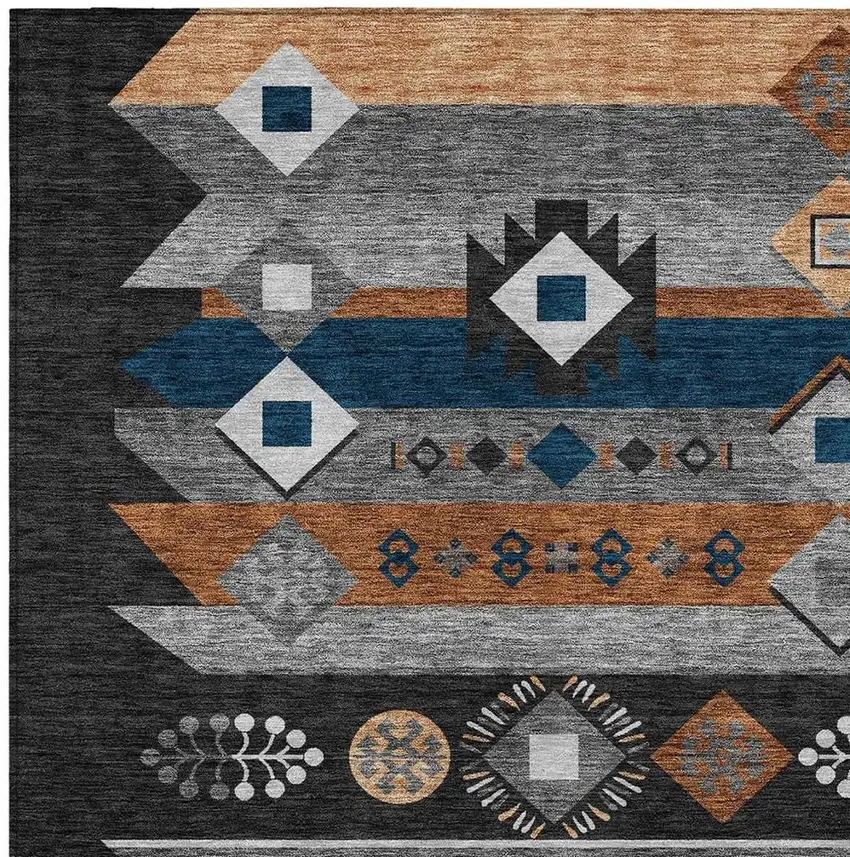 Black And Copper Geometric Washable Indoor Outdoor Area Rug Photo 3