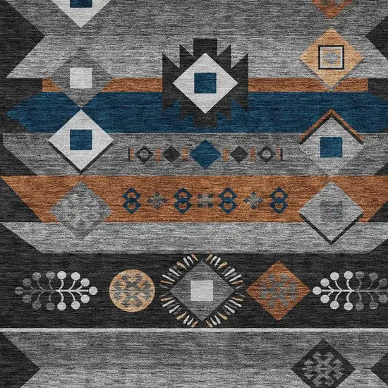 Black And Copper Geometric Washable Indoor Outdoor Area Rug Photo 3