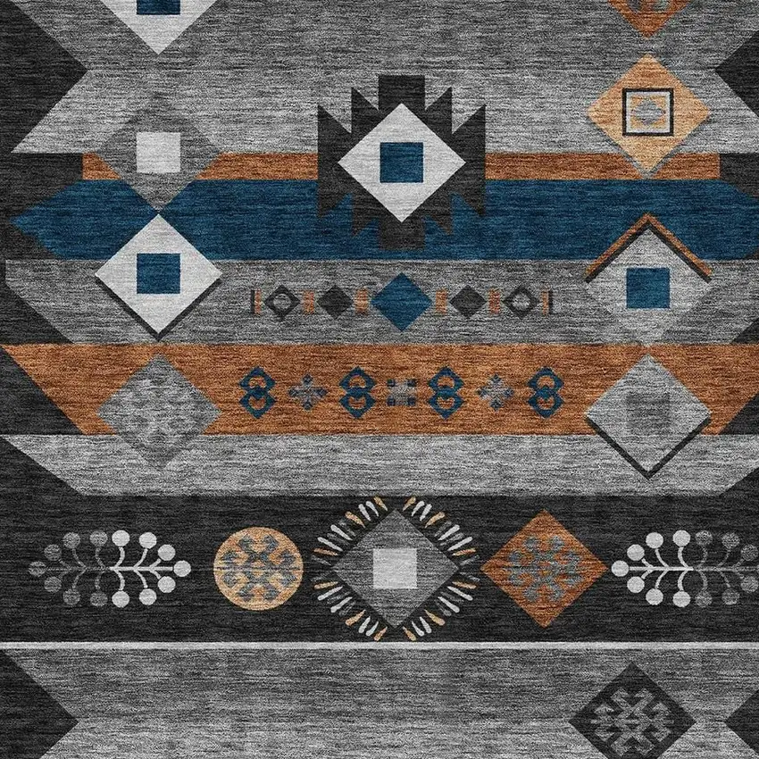 Black And Copper Geometric Washable Indoor Outdoor Area Rug Photo 3