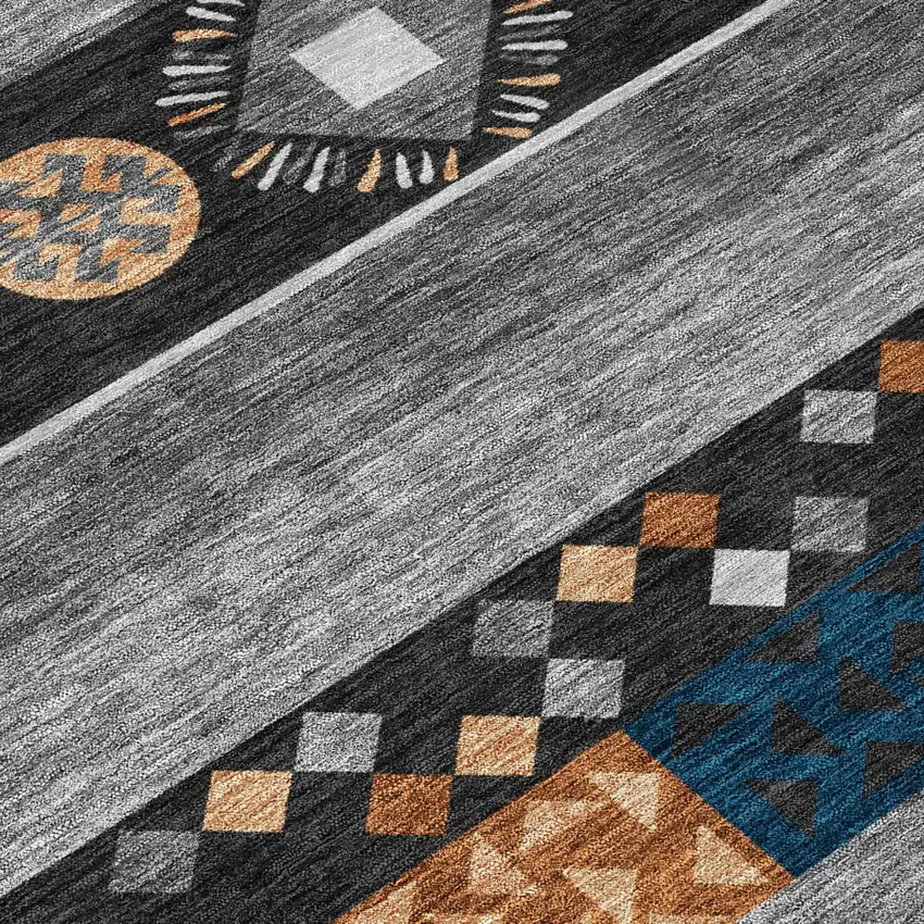 Black And Copper Geometric Washable Indoor Outdoor Area Rug Photo 6