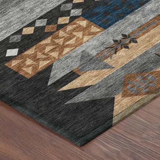 Black And Copper Geometric Washable Indoor Outdoor Area Rug Photo 5