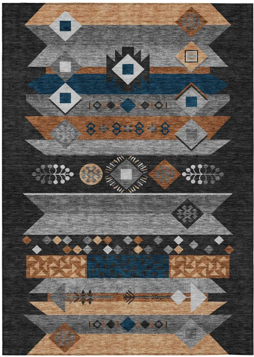 Black And Copper Geometric Washable Indoor Outdoor Area Rug Photo 2