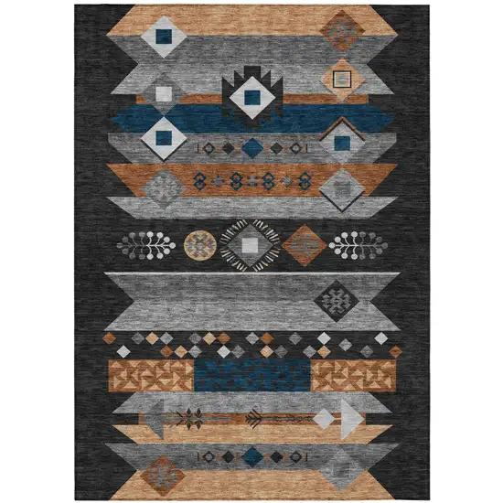 Black And Copper Geometric Washable Indoor Outdoor Area Rug Photo 2