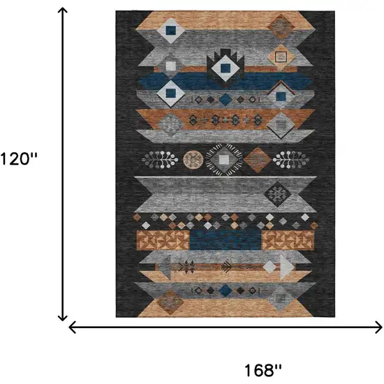 Black And Copper Geometric Washable Indoor Outdoor Area Rug Photo 7