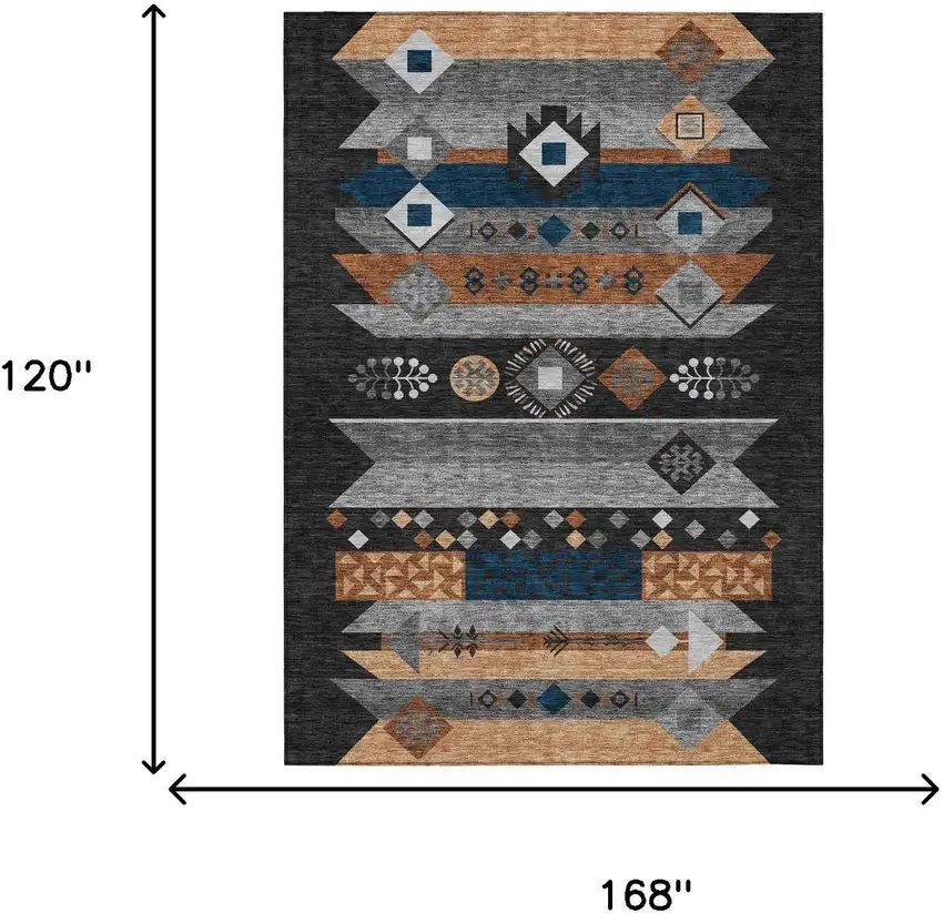 Black And Copper Geometric Washable Indoor Outdoor Area Rug Photo 7