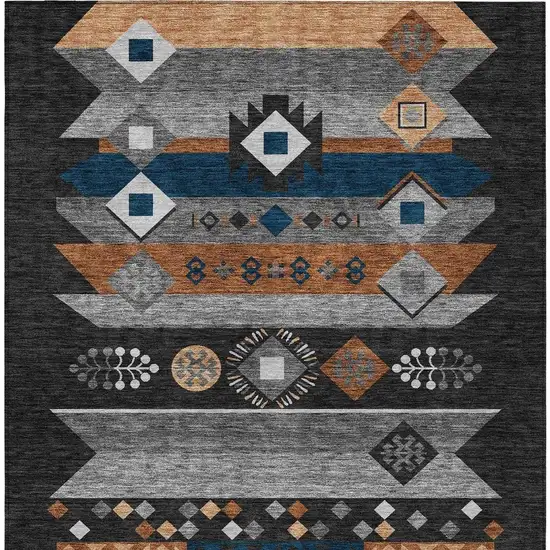 Black And Copper Geometric Washable Indoor Outdoor Area Rug Photo 4