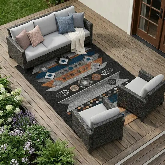 Black And Copper Geometric Washable Indoor Outdoor Area Rug Photo 1