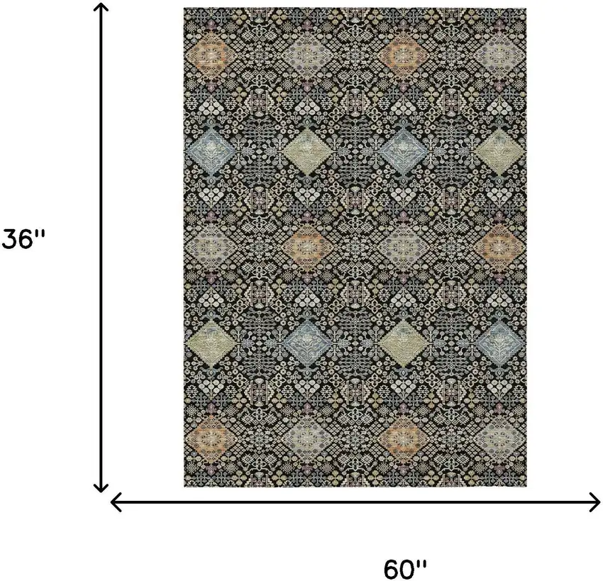 Black And Copper Oriental Washable Indoor Outdoor Area Rug Photo 9