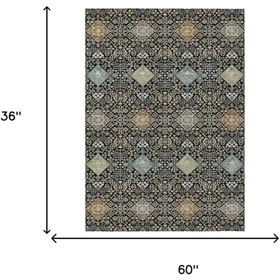Black And Copper Oriental Washable Indoor Outdoor Area Rug Photo 9