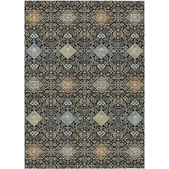 Black And Copper Oriental Washable Indoor Outdoor Area Rug Photo 1