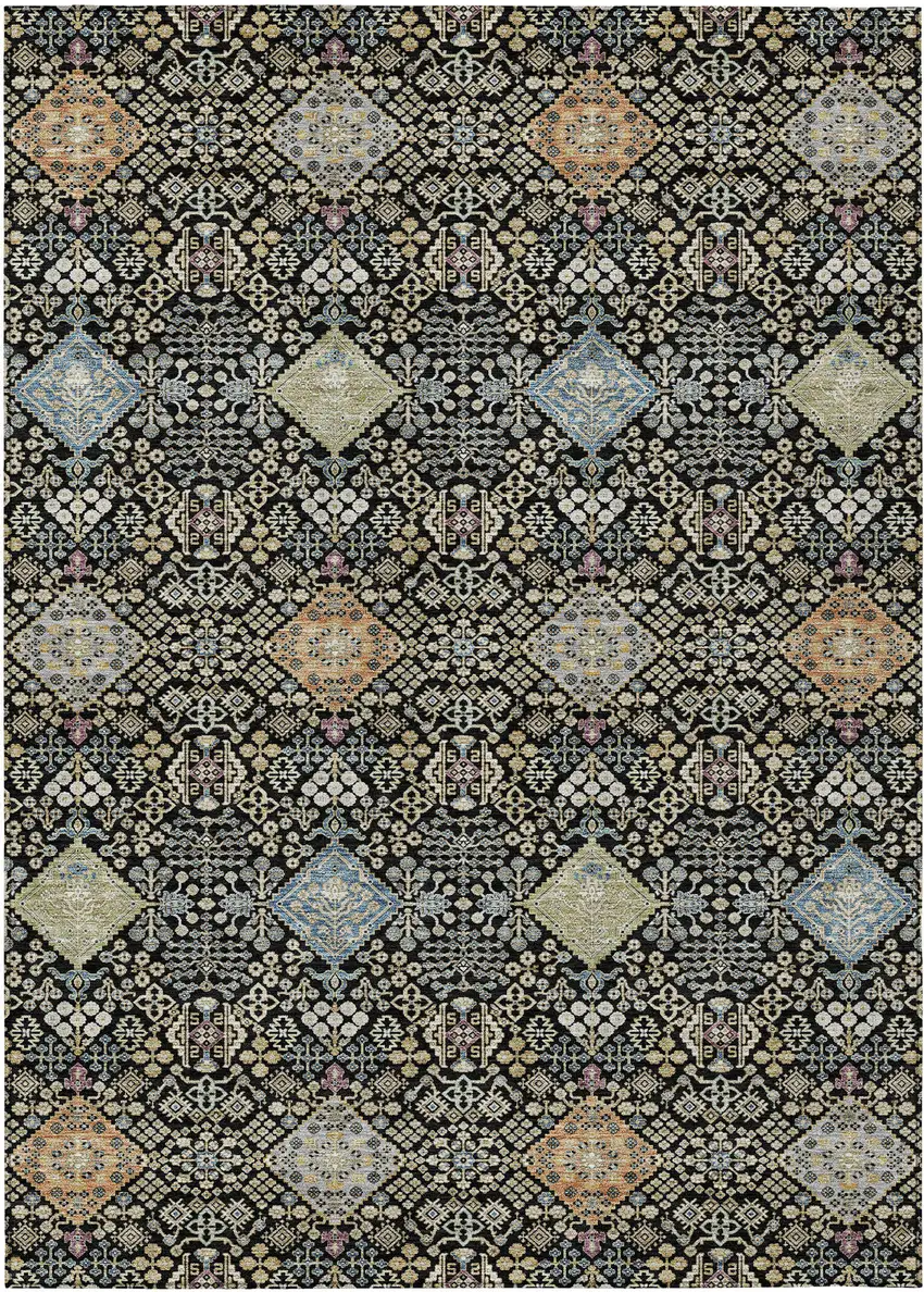 Black And Copper Oriental Washable Indoor Outdoor Area Rug Photo 1