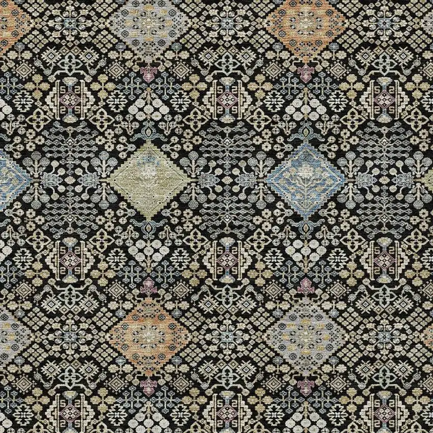 Black And Copper Oriental Washable Indoor Outdoor Area Rug Photo 2