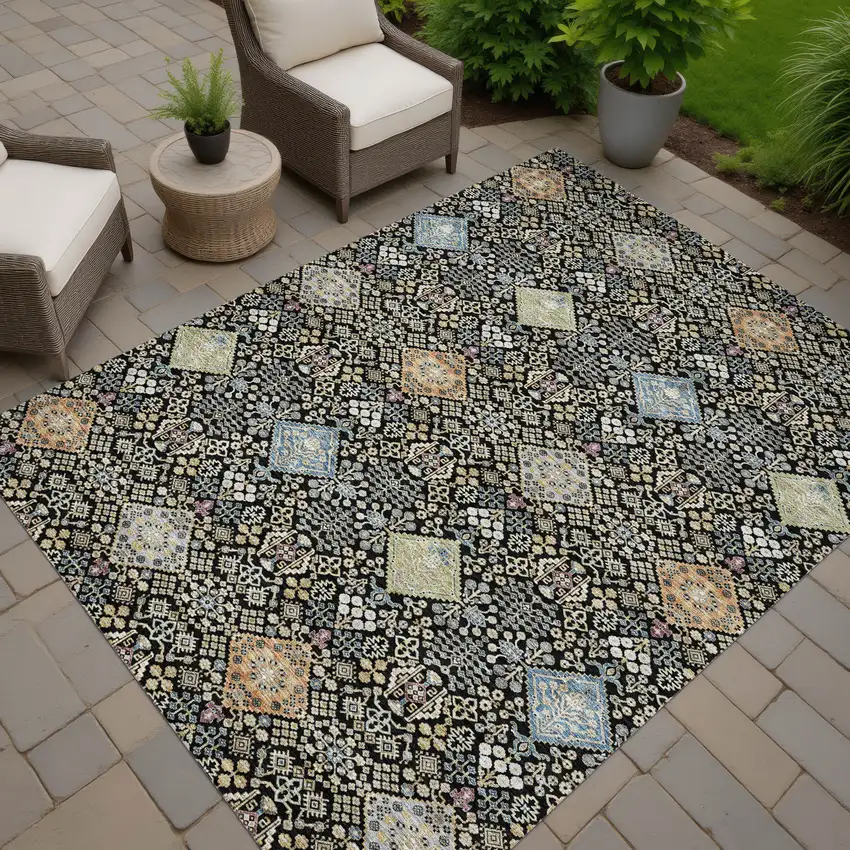 Black And Copper Oriental Washable Indoor Outdoor Area Rug Photo 7