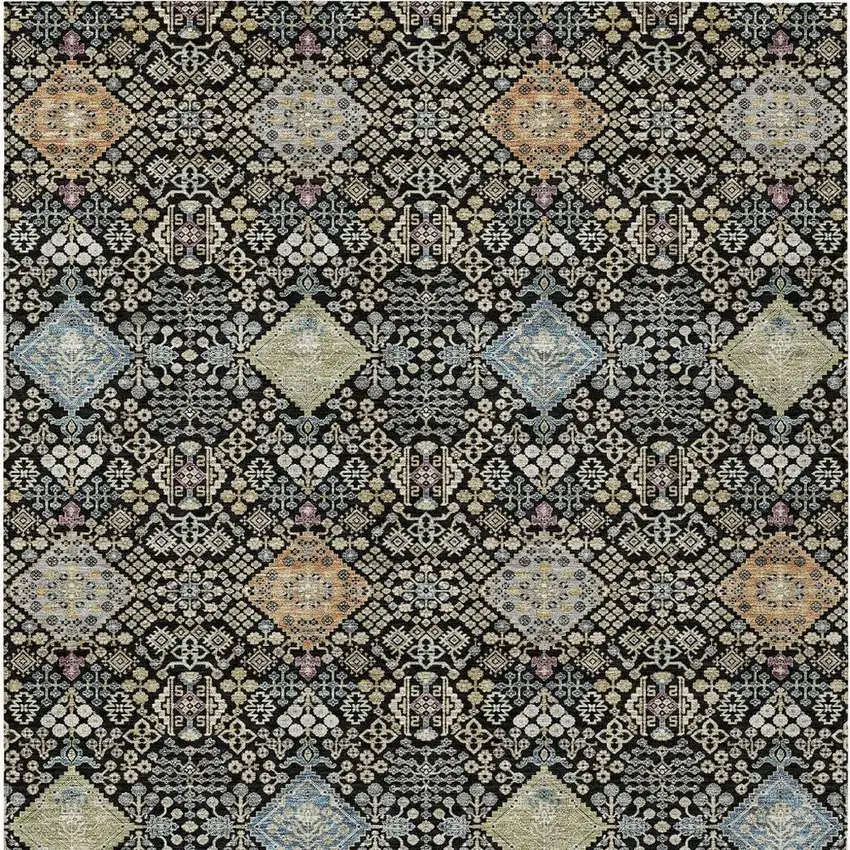 Black And Copper Oriental Washable Indoor Outdoor Area Rug Photo 3