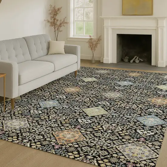 Black And Copper Oriental Washable Indoor Outdoor Area Rug Photo 6