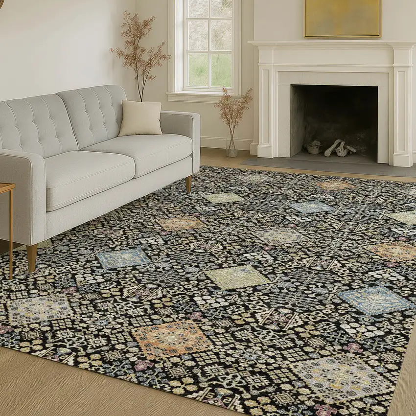 Black And Copper Oriental Washable Indoor Outdoor Area Rug Photo 6