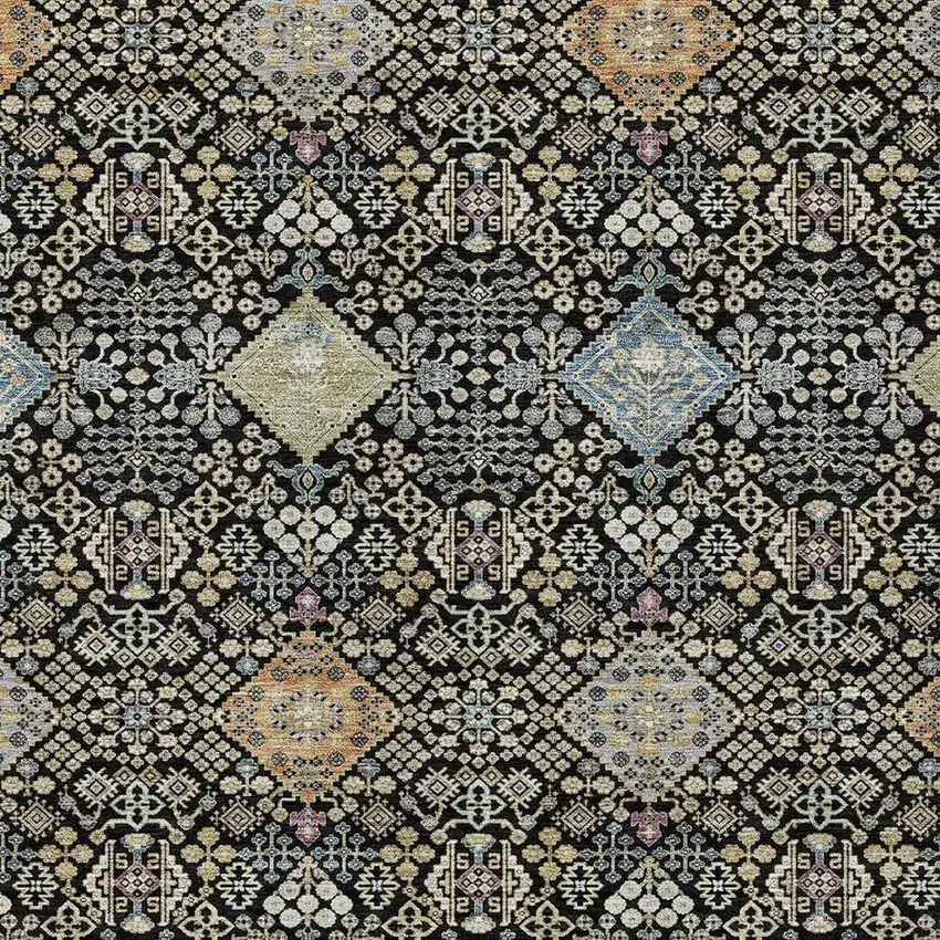 Black And Copper Oriental Washable Indoor Outdoor Area Rug Photo 2