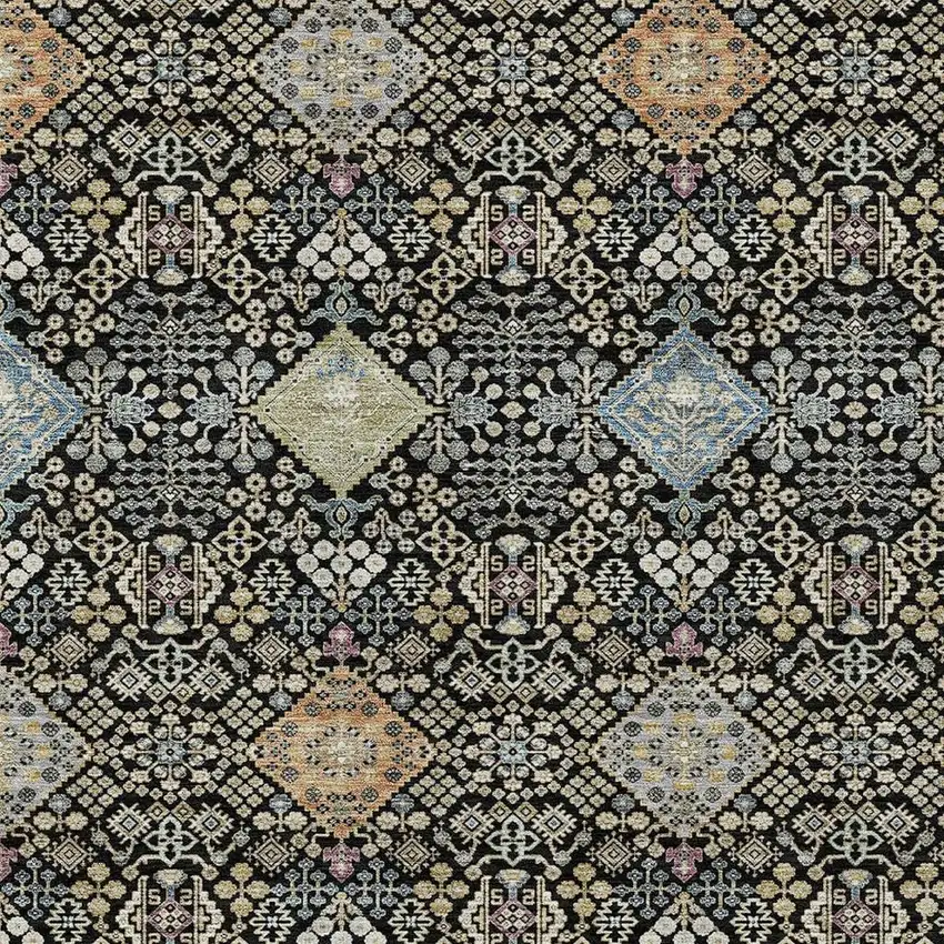 Black And Copper Oriental Washable Indoor Outdoor Area Rug Photo 2