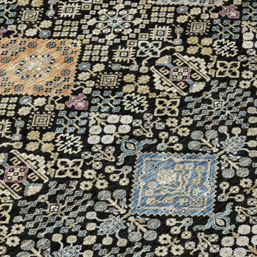 Black And Copper Oriental Washable Indoor Outdoor Area Rug Photo 8