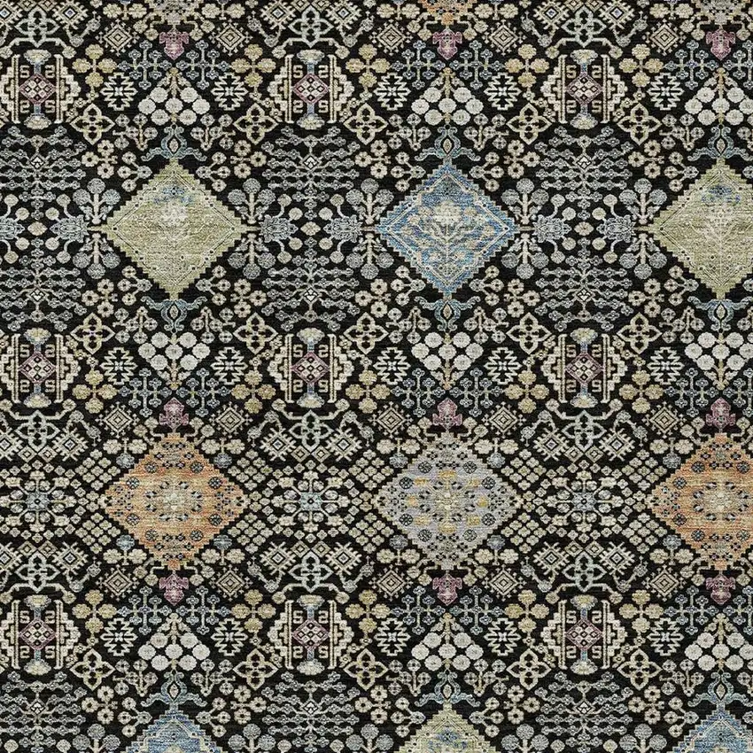 Black And Copper Oriental Washable Indoor Outdoor Area Rug Photo 2