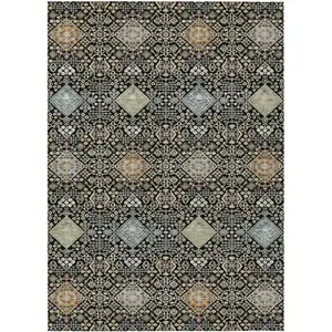 Photo of Black And Copper Oriental Washable Indoor Outdoor Area Rug
