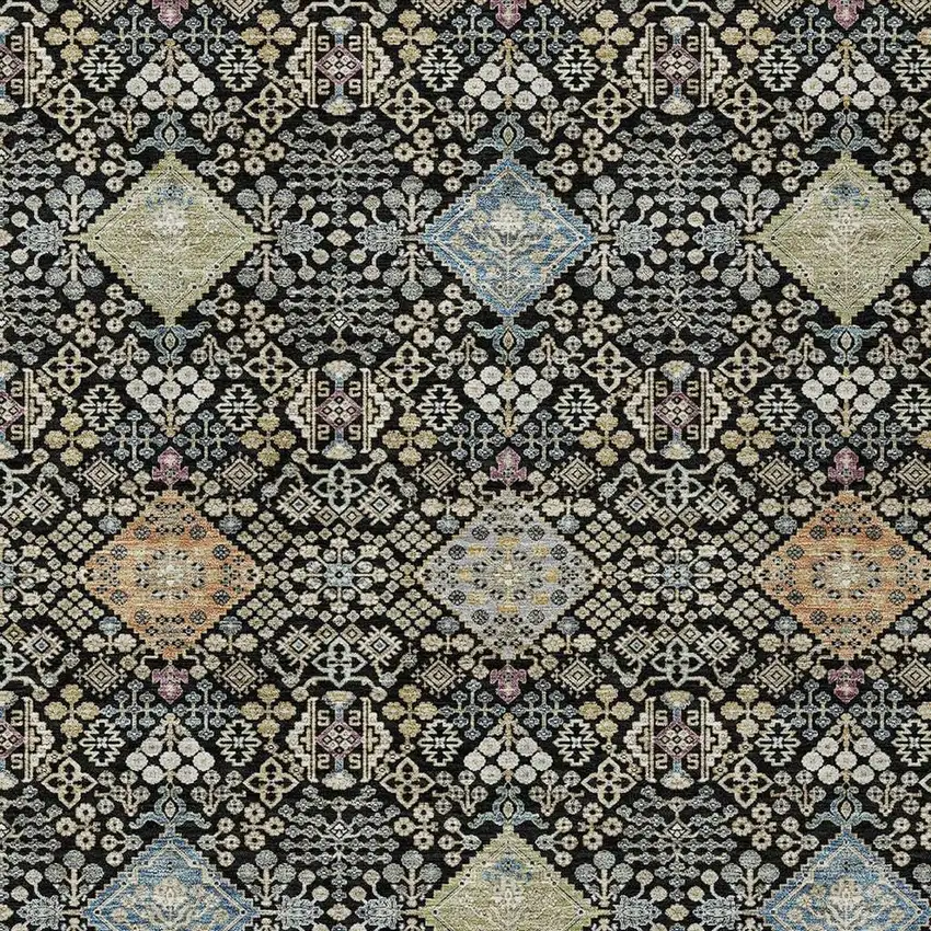 Black And Copper Oriental Washable Indoor Outdoor Area Rug Photo 2