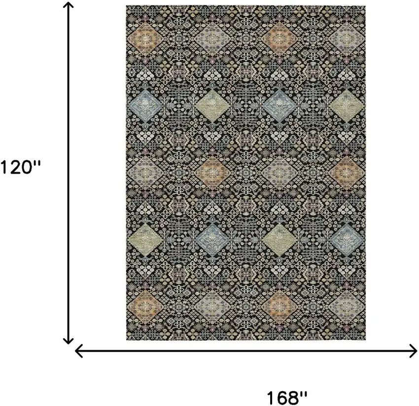 Black And Copper Oriental Washable Indoor Outdoor Area Rug Photo 9