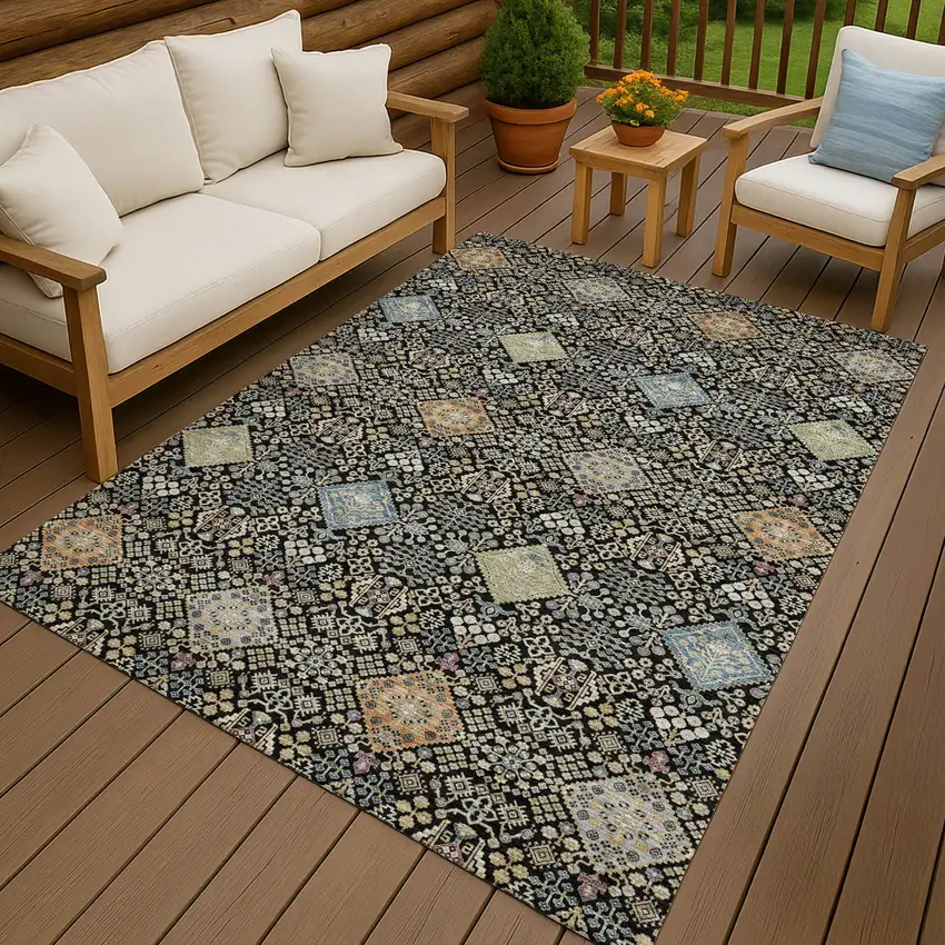 Black And Copper Oriental Washable Indoor Outdoor Area Rug Photo 4