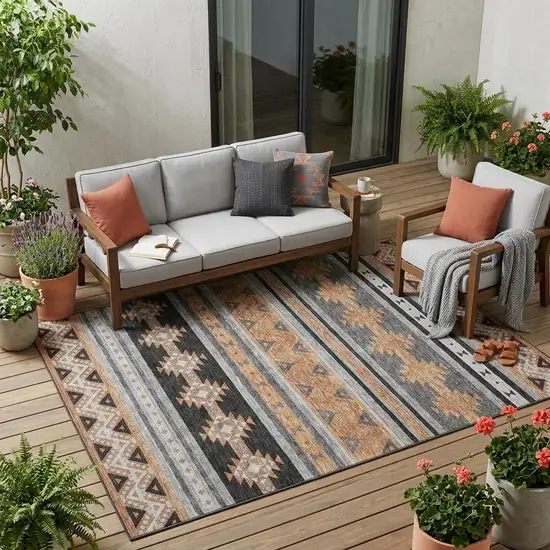 Black And Copper Southwestern Washable Indoor Outdoor Area Rug Photo 1