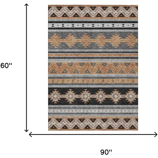 Black And Copper Southwestern Washable Indoor Outdoor Area Rug Photo 7