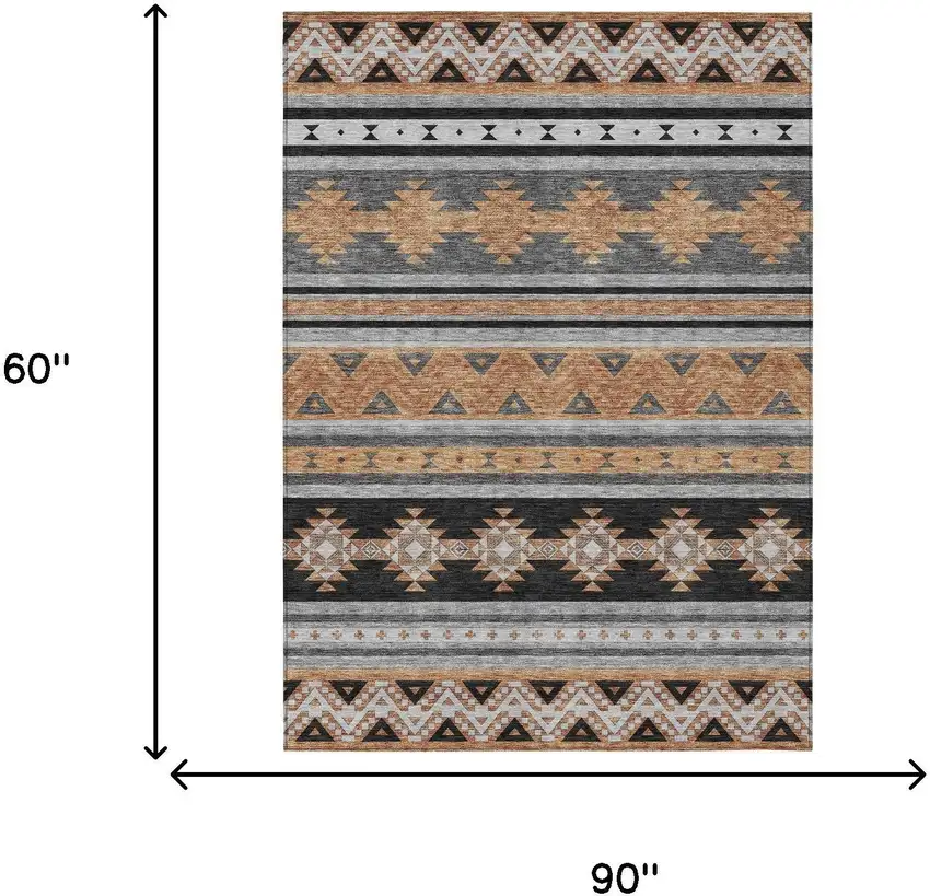 Black And Copper Southwestern Washable Indoor Outdoor Area Rug Photo 7