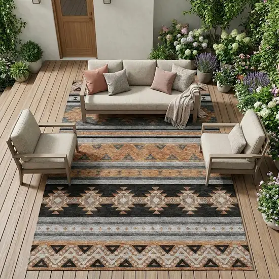 Black And Copper Southwestern Washable Indoor Outdoor Area Rug Photo 1