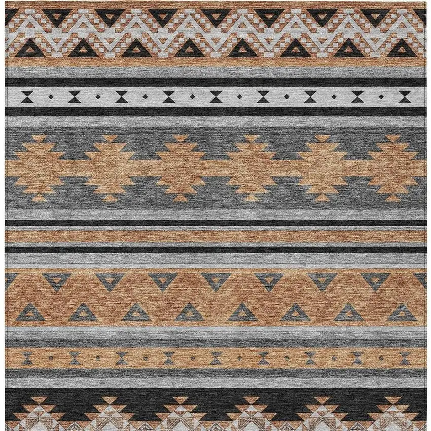 Black And Copper Southwestern Washable Indoor Outdoor Area Rug Photo 4