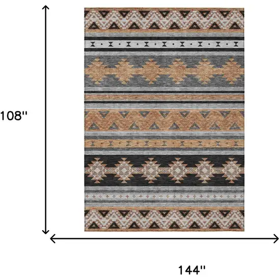 Black And Copper Southwestern Washable Indoor Outdoor Area Rug Photo 7