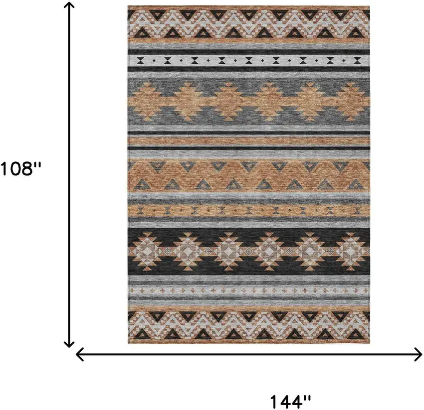 Black And Copper Southwestern Washable Indoor Outdoor Area Rug Photo 7