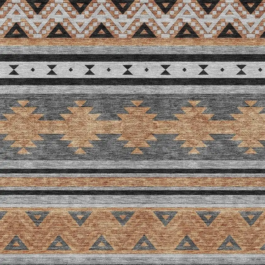 Black And Copper Southwestern Washable Indoor Outdoor Area Rug Photo 3