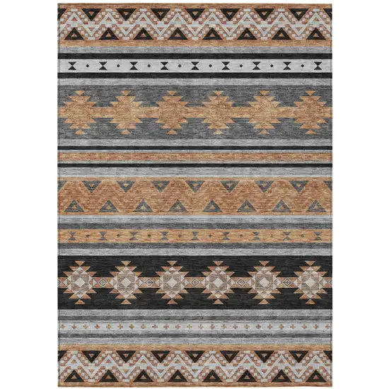 Black And Copper Southwestern Washable Indoor Outdoor Area Rug Photo 2