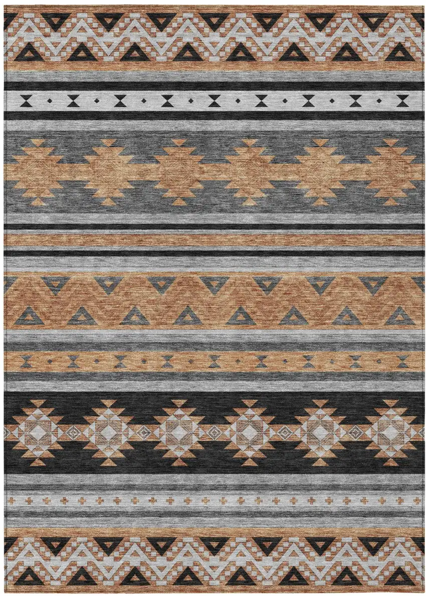 Black And Copper Southwestern Washable Indoor Outdoor Area Rug Photo 2