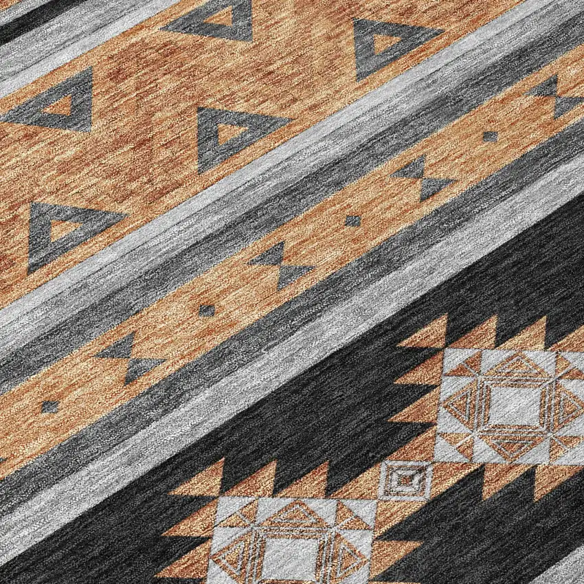 Black And Copper Southwestern Washable Indoor Outdoor Area Rug Photo 6