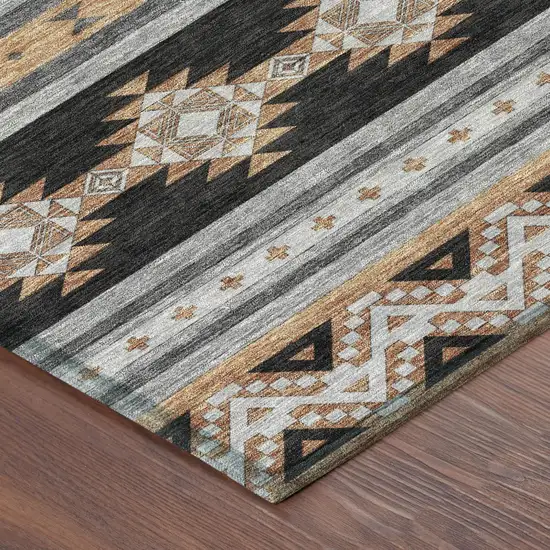 Black And Copper Southwestern Washable Indoor Outdoor Area Rug Photo 5