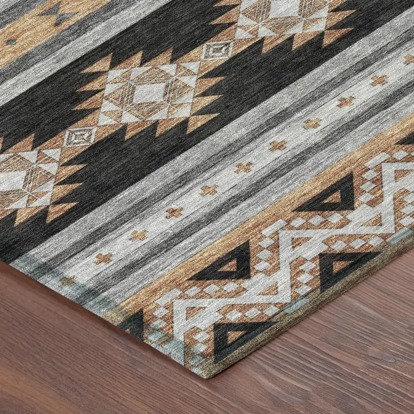Black And Copper Southwestern Washable Indoor Outdoor Area Rug Photo 5