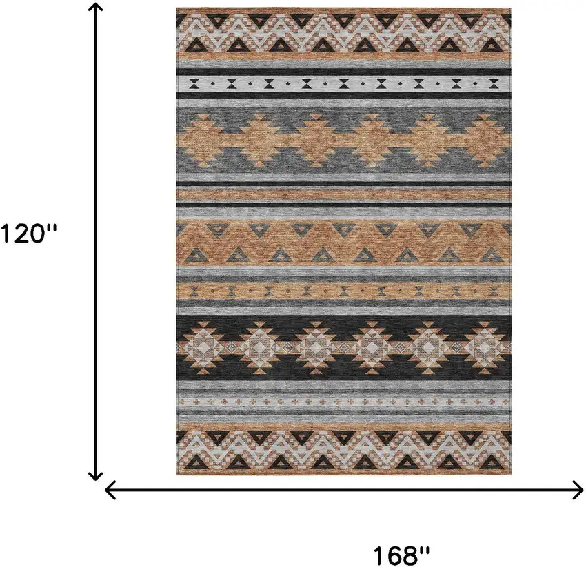 Black And Copper Southwestern Washable Indoor Outdoor Area Rug Photo 7