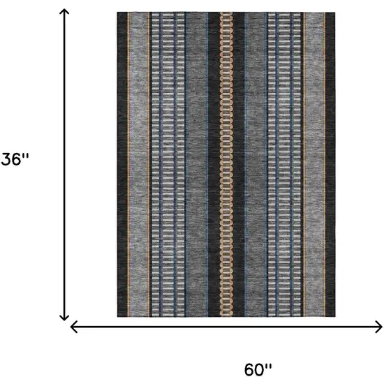 Black And Copper Striped Washable Indoor Outdoor Area Rug Photo 8