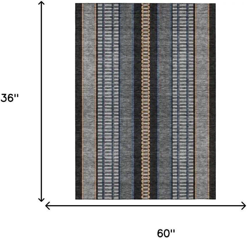 Black And Copper Striped Washable Indoor Outdoor Area Rug Photo 8