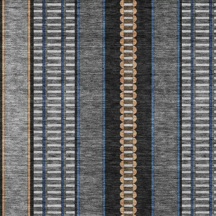 Black And Copper Striped Washable Indoor Outdoor Area Rug Photo 5