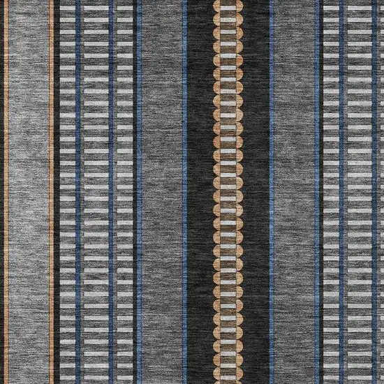 Black And Copper Striped Washable Indoor Outdoor Area Rug Photo 5