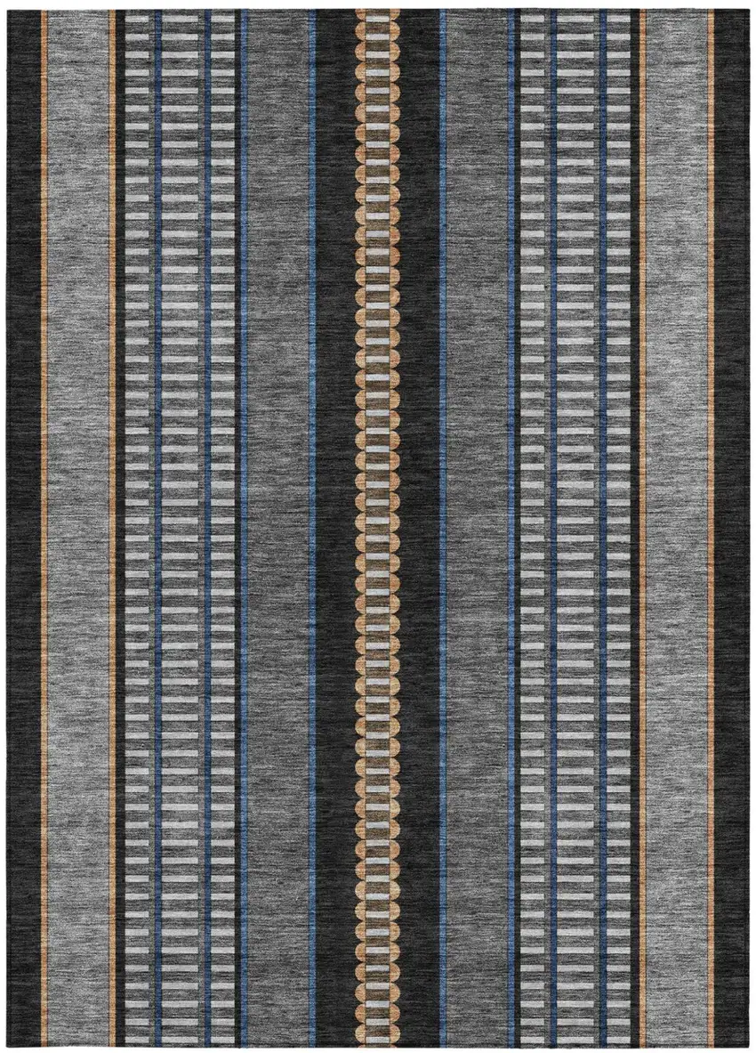 Black And Copper Striped Washable Indoor Outdoor Area Rug Photo 3