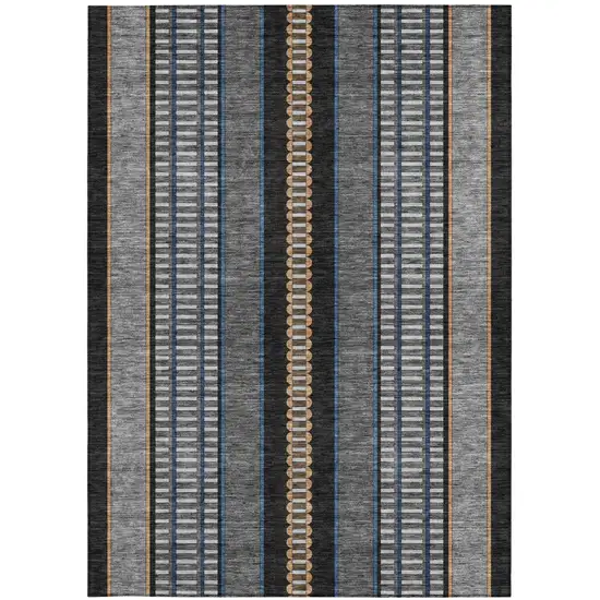 Black And Copper Striped Washable Indoor Outdoor Area Rug Photo 3