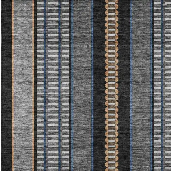 Black And Copper Striped Washable Indoor Outdoor Area Rug Photo 4