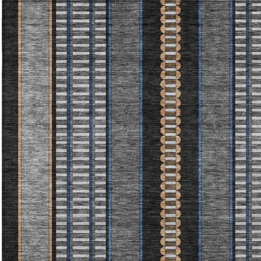Black And Copper Striped Washable Indoor Outdoor Area Rug Photo 4
